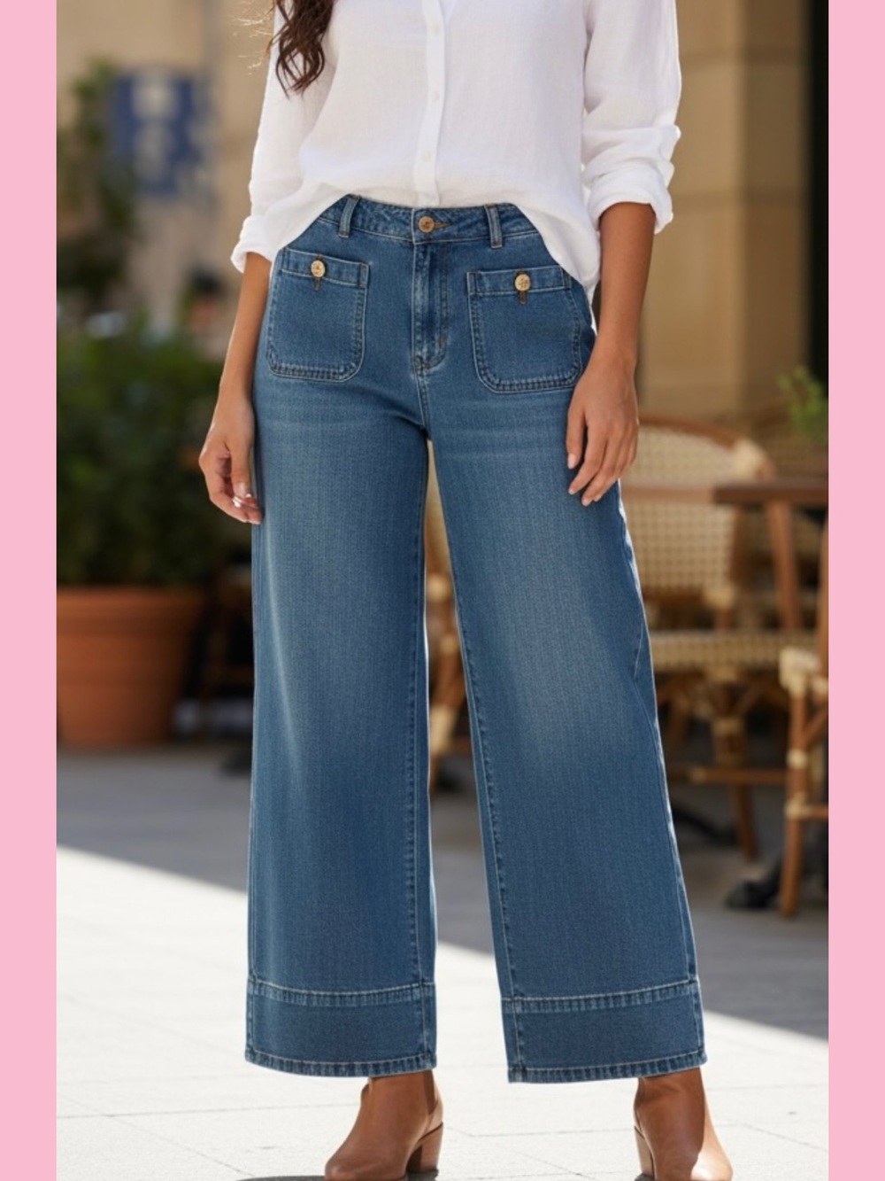 Joan Rivers Wide-Leg Crop Jeans in Medium Blue Wash